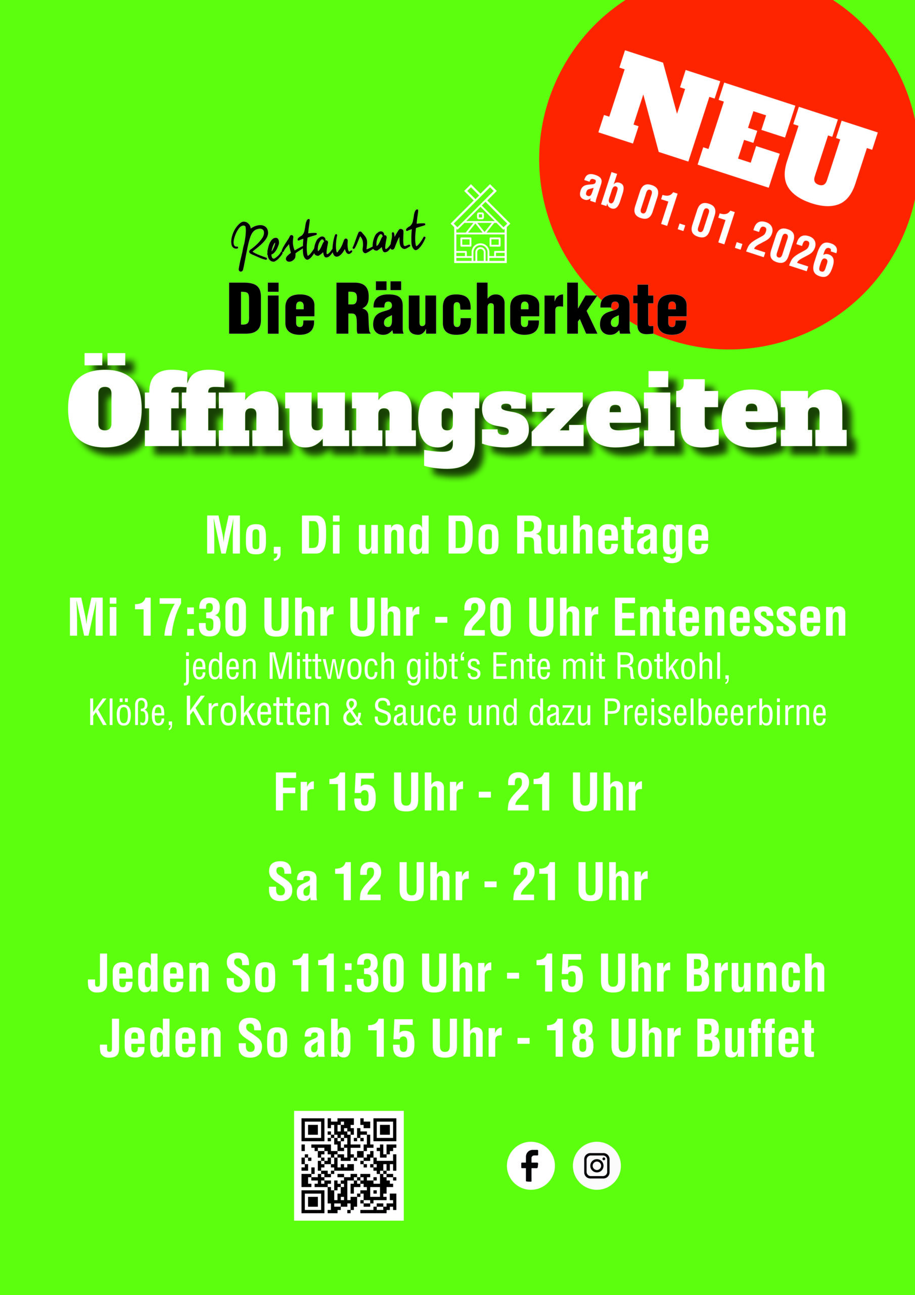 Restaurant Die Räucherkate in Stiepelse - Unsere neuen Öffnungszeiten ab dem 01.01.2026 - Jeden Sonntag Brunch & Buffet